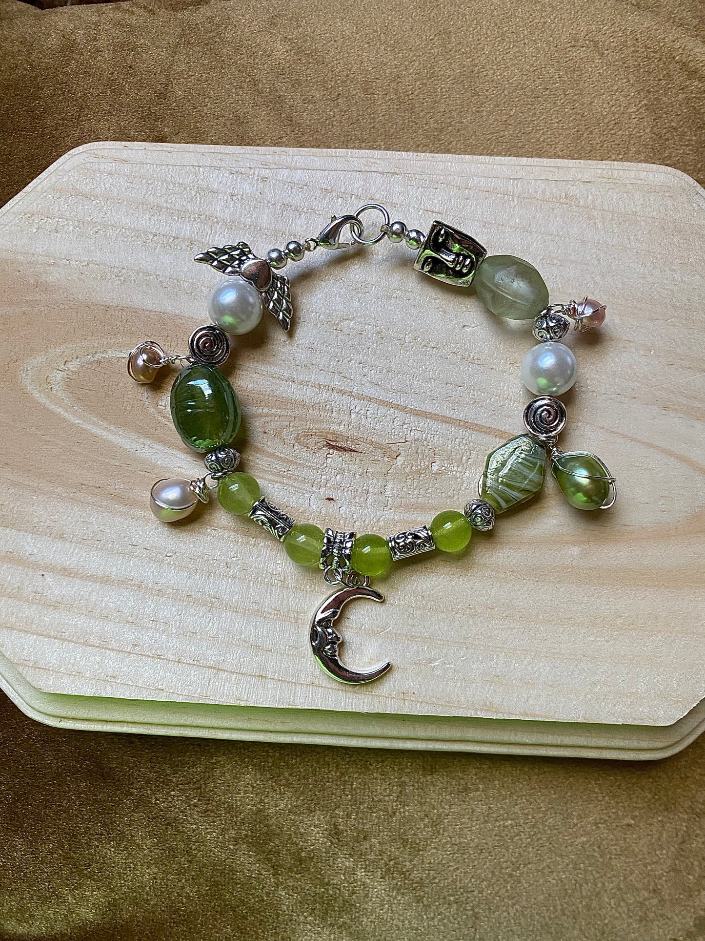 Green Moon W/ Freshwater Pearls