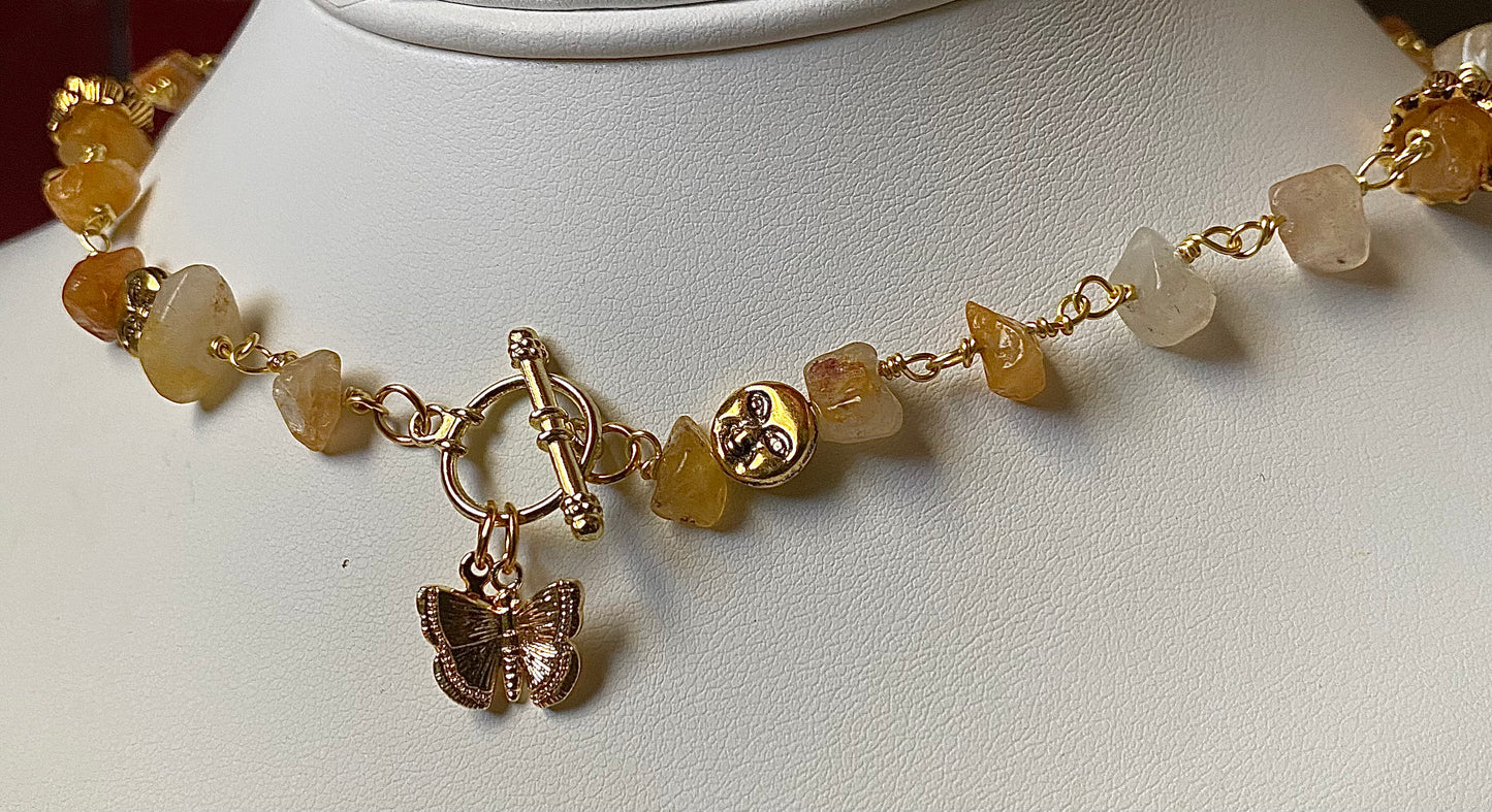 Golden Butterfly Gemstone Choker