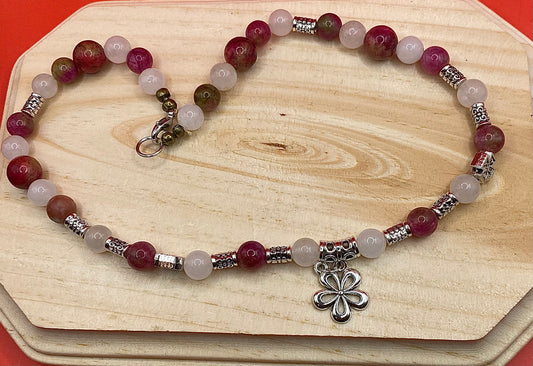 Pink and white flower choker