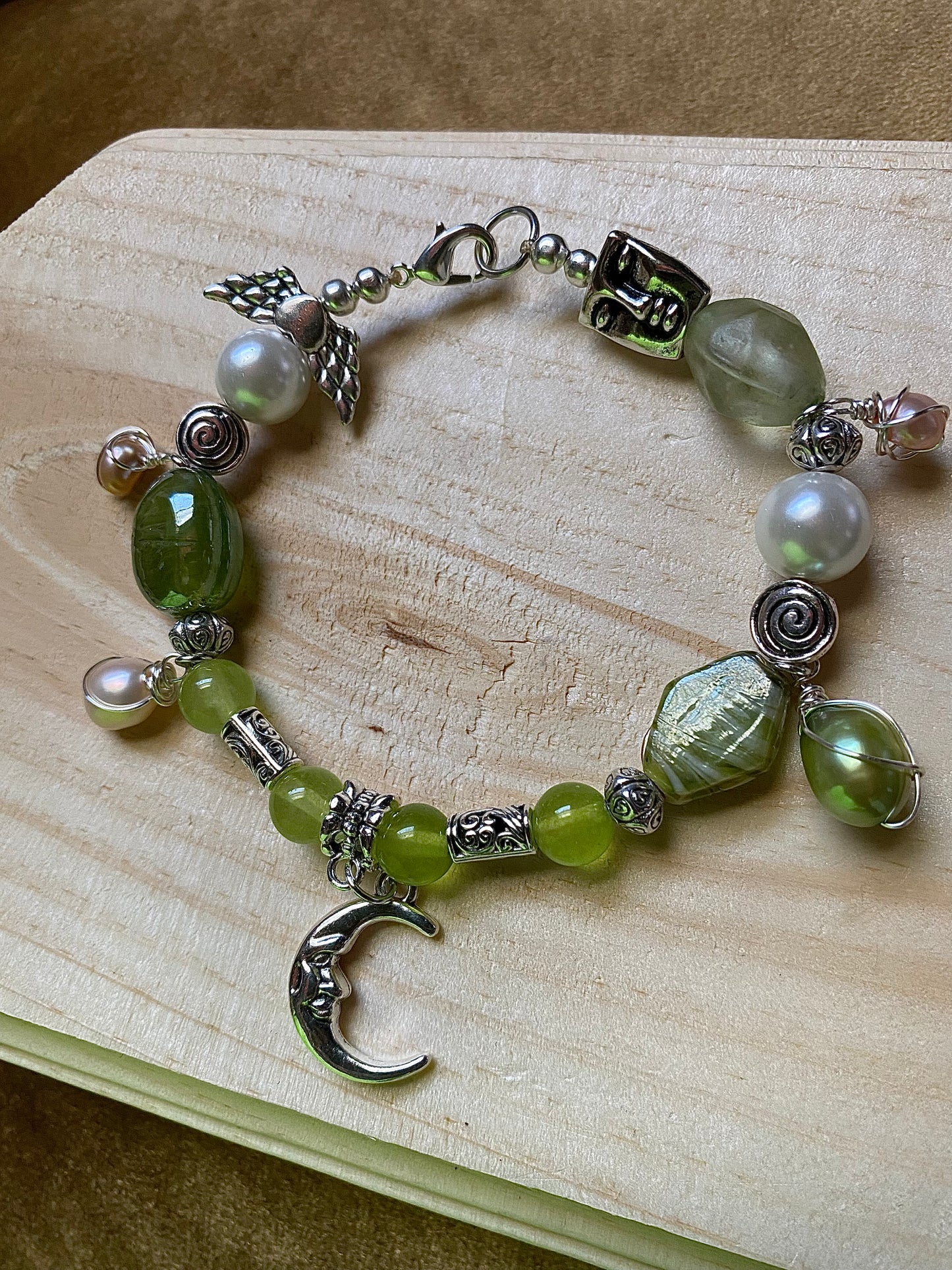 Green Moon W/ Freshwater Pearls