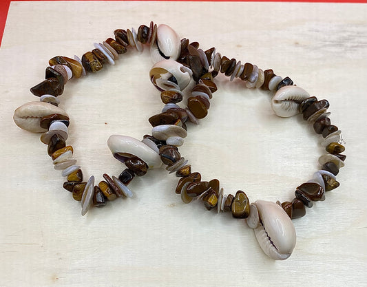 Tiger Eye x Pearl Chips w/ Seashells