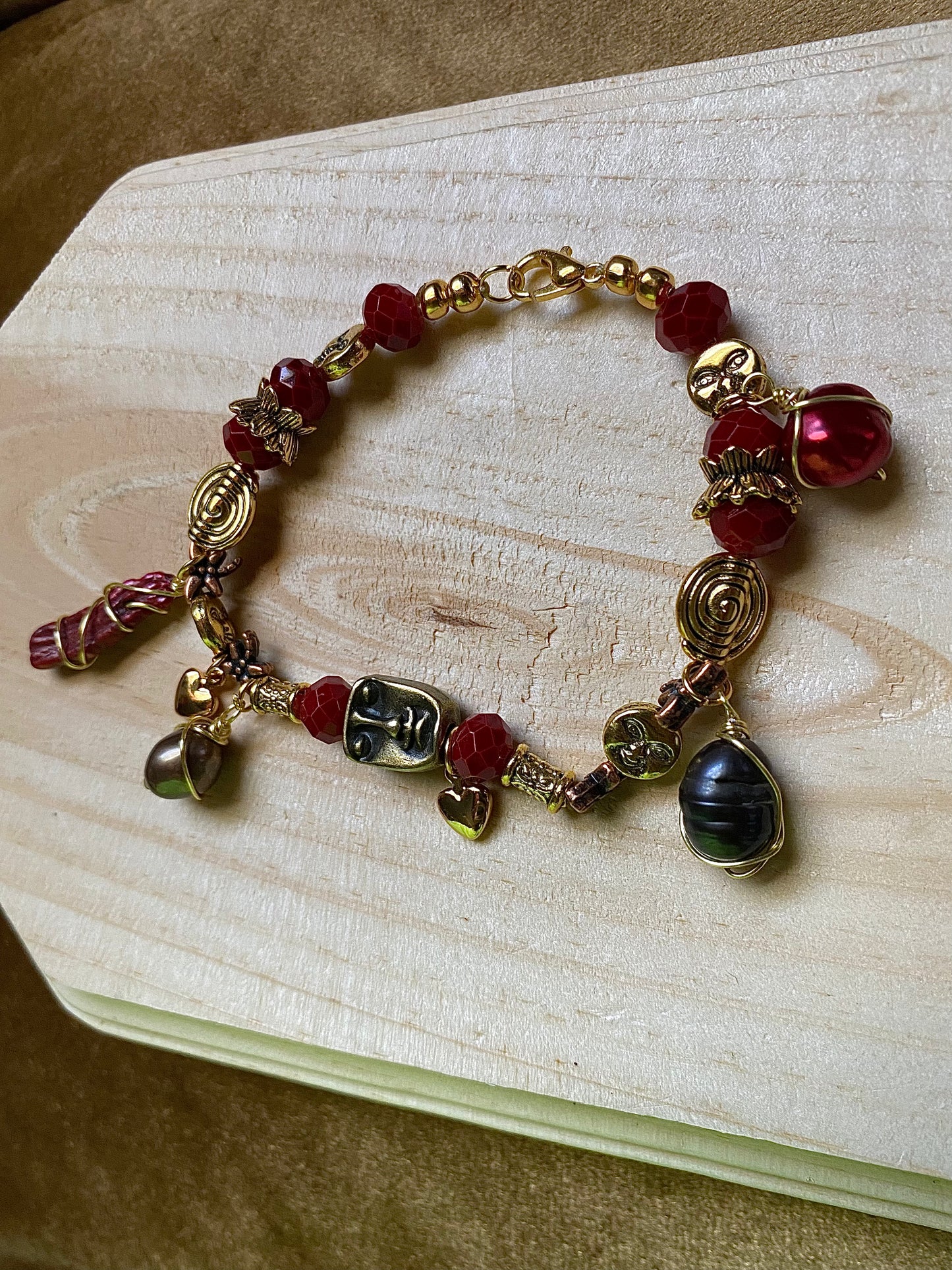 Red Swirl X Face W/ Freshwater Pearls