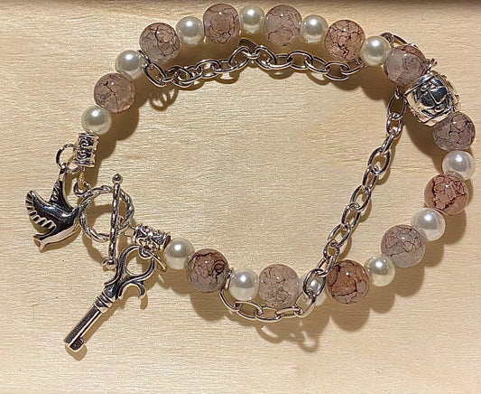 Pearly Moon Cross Bracelet