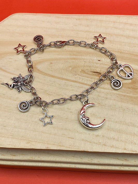 Single Silver Moon Charm Bracelet
