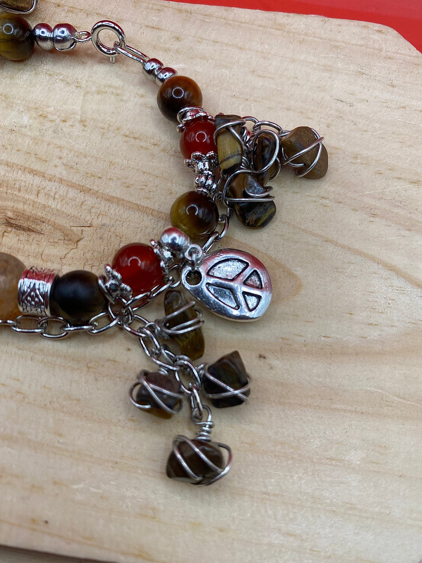 Silver Tiger Eye & Red Beads
