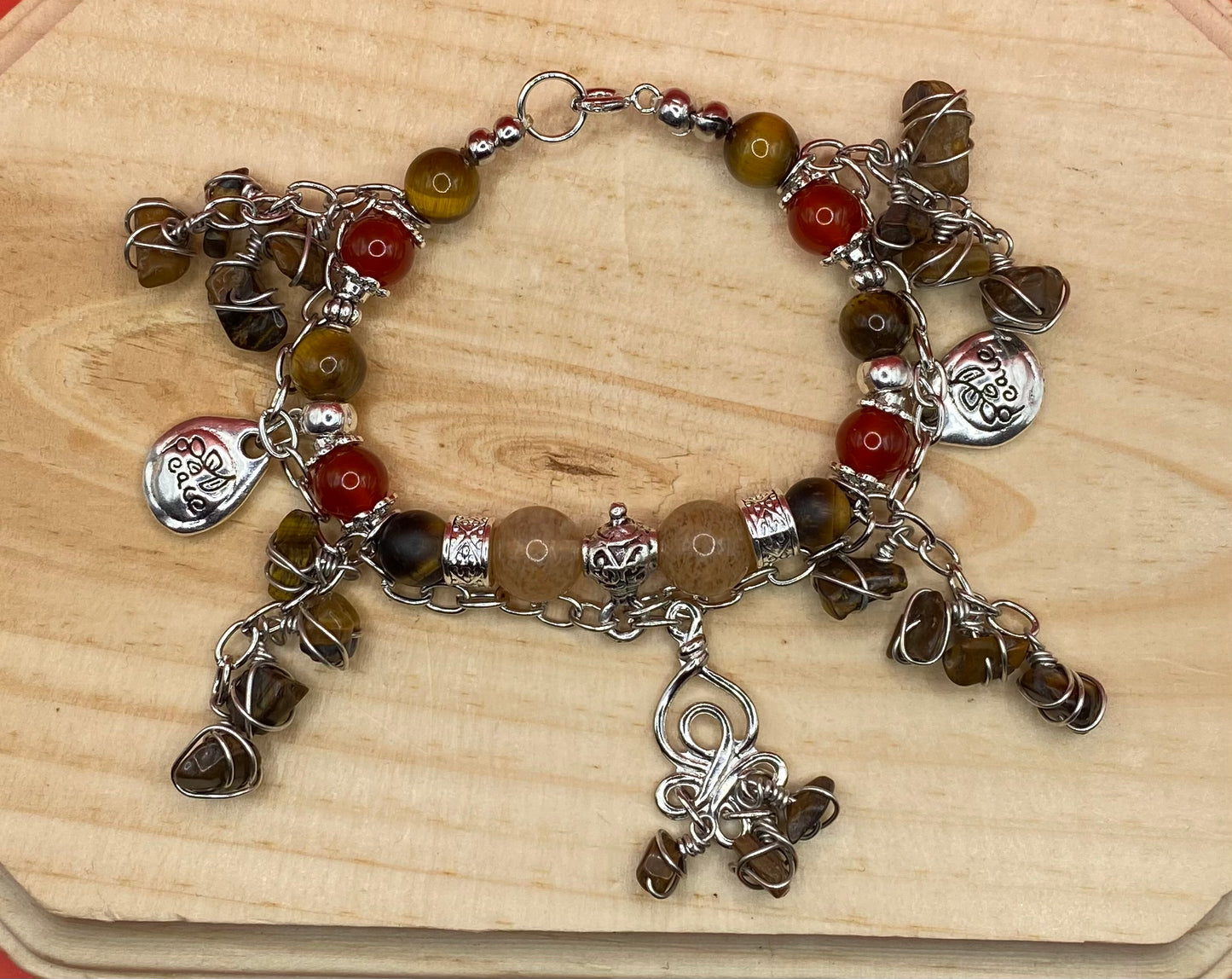 Silver Tiger Eye & Red Beads