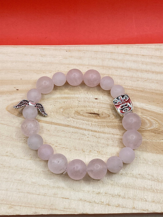 Frosty Rose Quartz W/ Heart Wings & Face