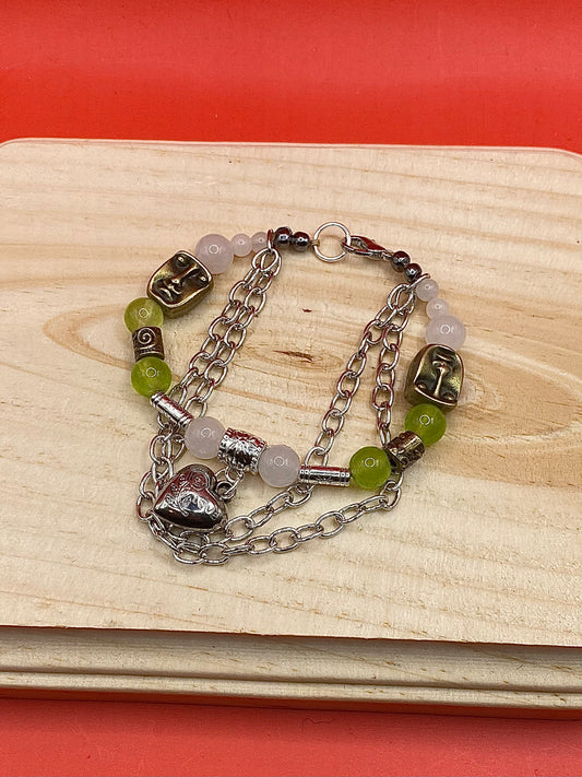 White x Green Double Chained Heart